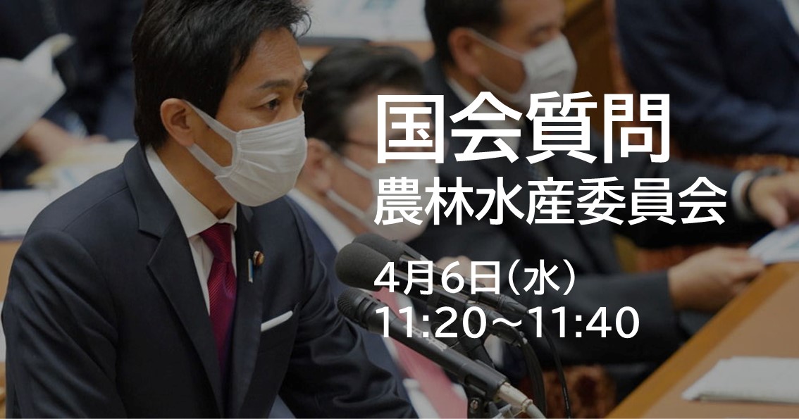 あす(4/6)、農林水産委員会で質問に立ちます。